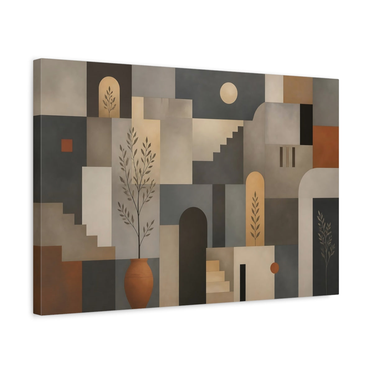 Side Mockup 3. Abstract Geometric Forms Earthy Geometric Art shown as stretched canvas wall art