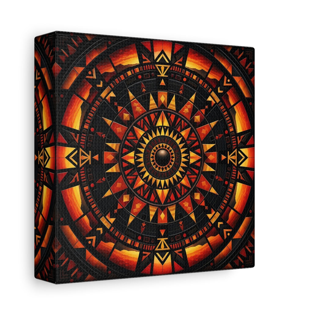 Side Mockup 2. Abstract Geometric Mandala Orange Black Mandala shown as stretched canvas wall art