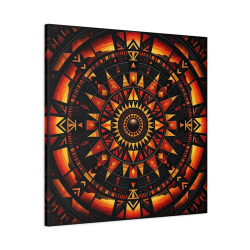 Main Mockup. Abstract Geometric Mandala Orange Black Mandala shown as stretched canvas wall art