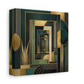 Side Mockup 2. Abstract Geometric Pattern Green Gold Abstract shown as stretched canvas wall art