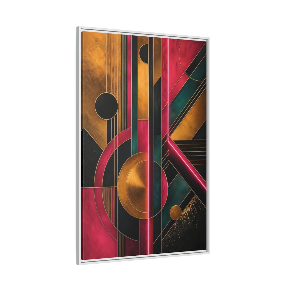 Side Mockup 7. Abstract Geometric Pattern Pink Gold Teal Abstract shown as stretched canvas wall art