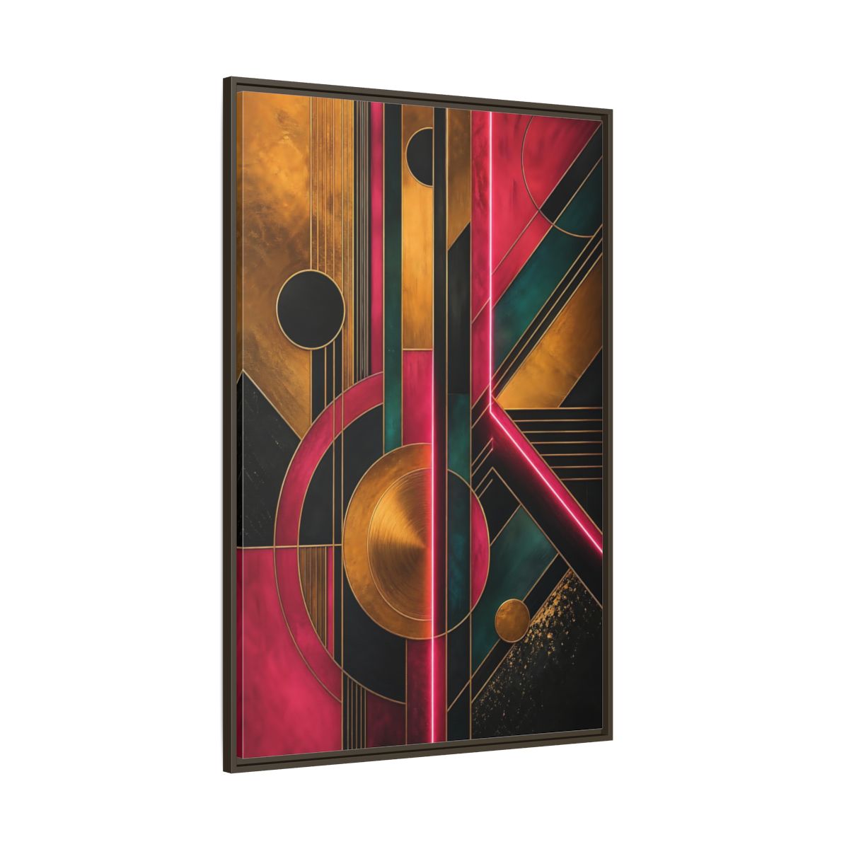 Side Mockup 8. Abstract Geometric Pattern Pink Gold Teal Abstract shown as stretched canvas wall art