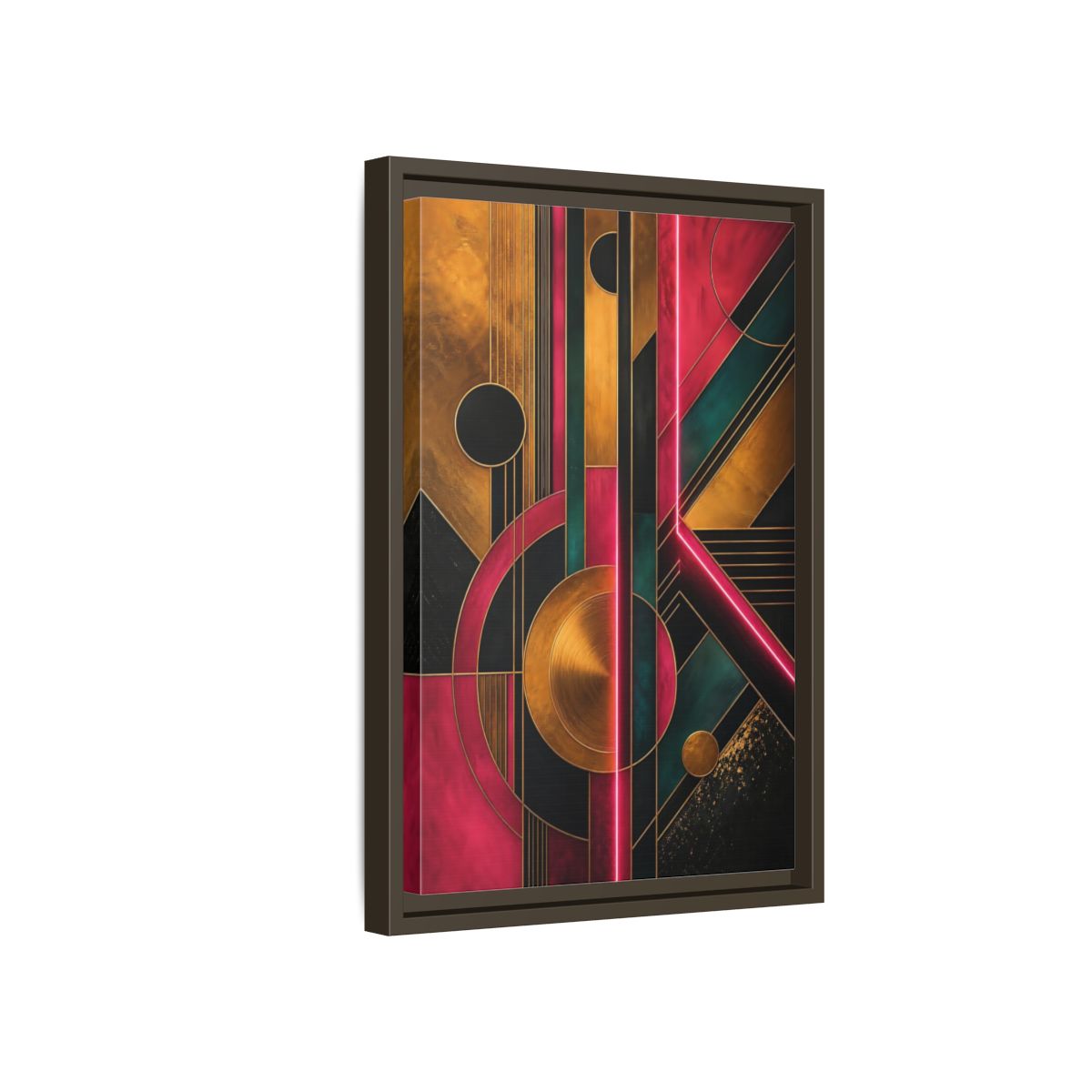 Side Mockup 5. Abstract Geometric Pattern Pink Gold Teal Abstract shown as stretched canvas wall art