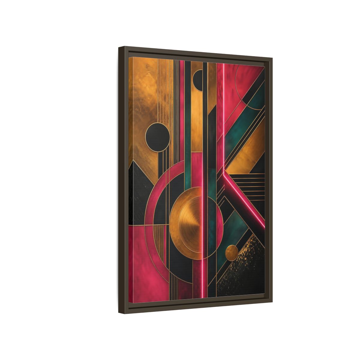 Side Mockup 2. Abstract Geometric Pattern Pink Gold Teal Abstract shown as stretched canvas wall art