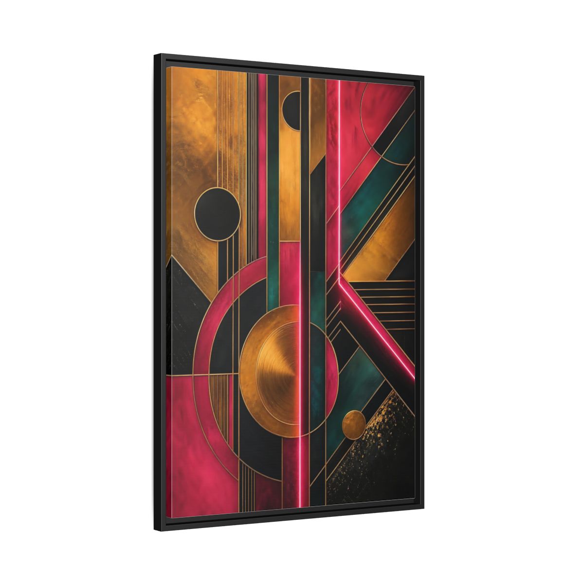 Side Mockup 13. Abstract Geometric Pattern Pink Gold Teal Abstract shown as stretched canvas wall art