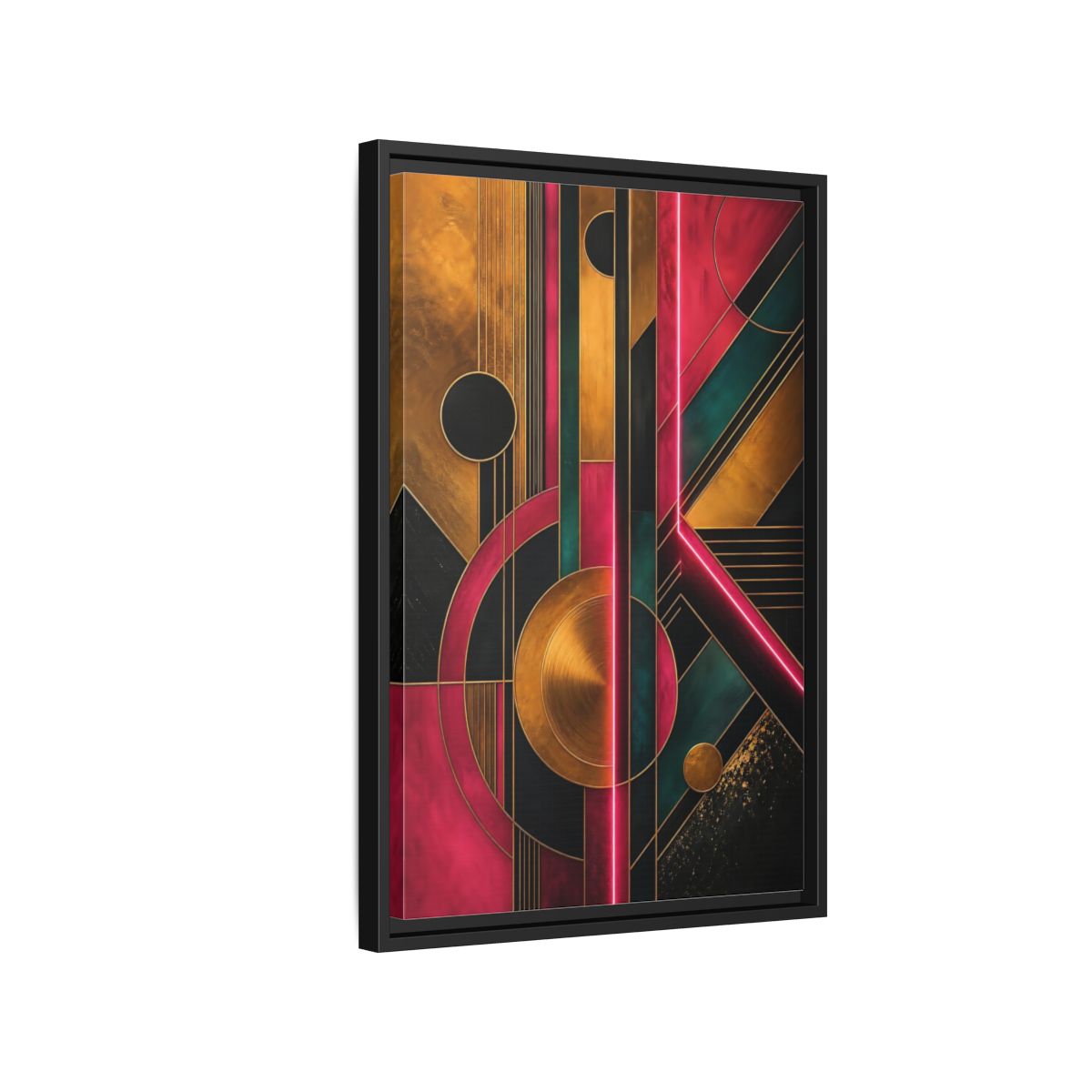 Side Mockup 3. Abstract Geometric Pattern Pink Gold Teal Abstract shown as stretched canvas wall art