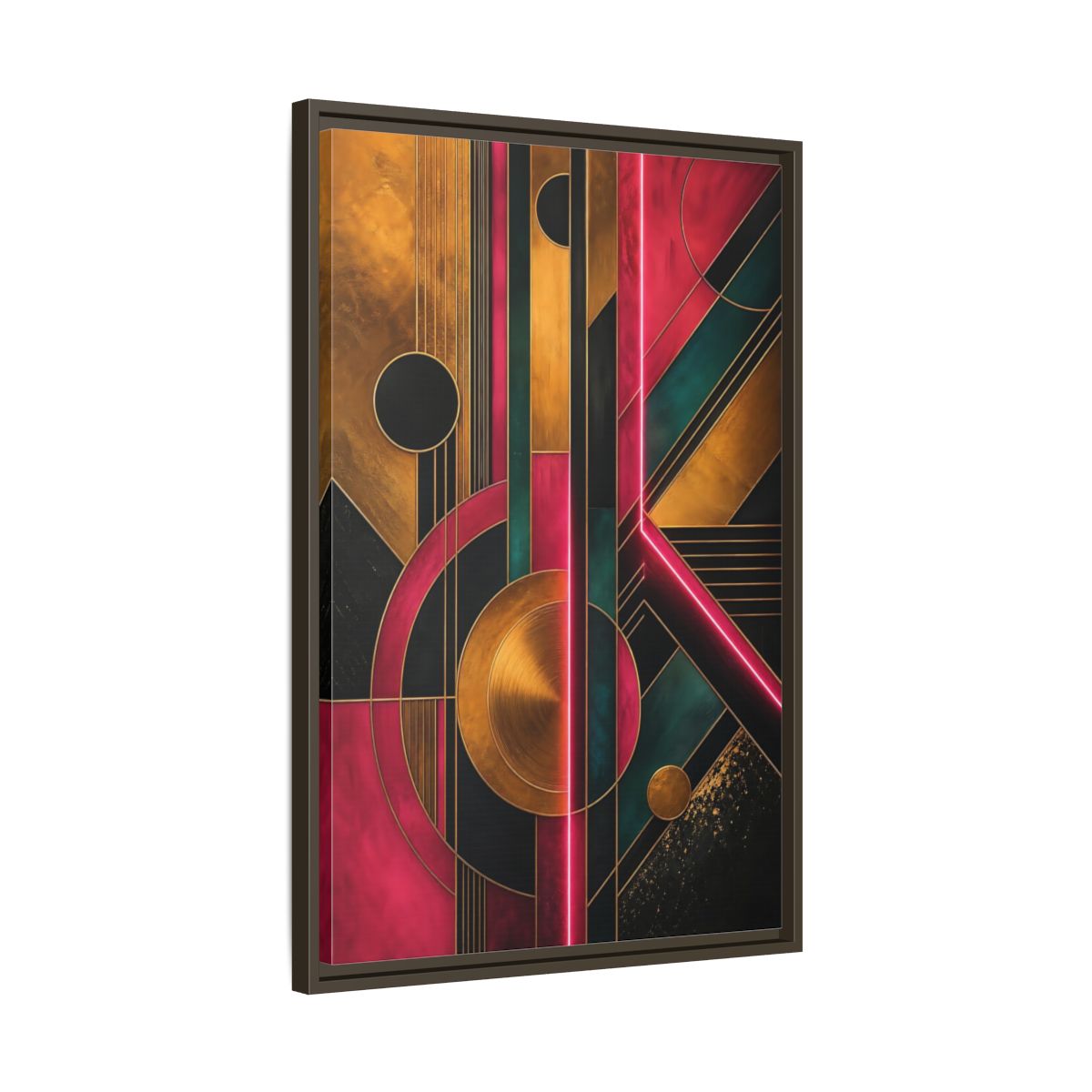 Side Mockup 11. Abstract Geometric Pattern Pink Gold Teal Abstract shown as stretched canvas wall art