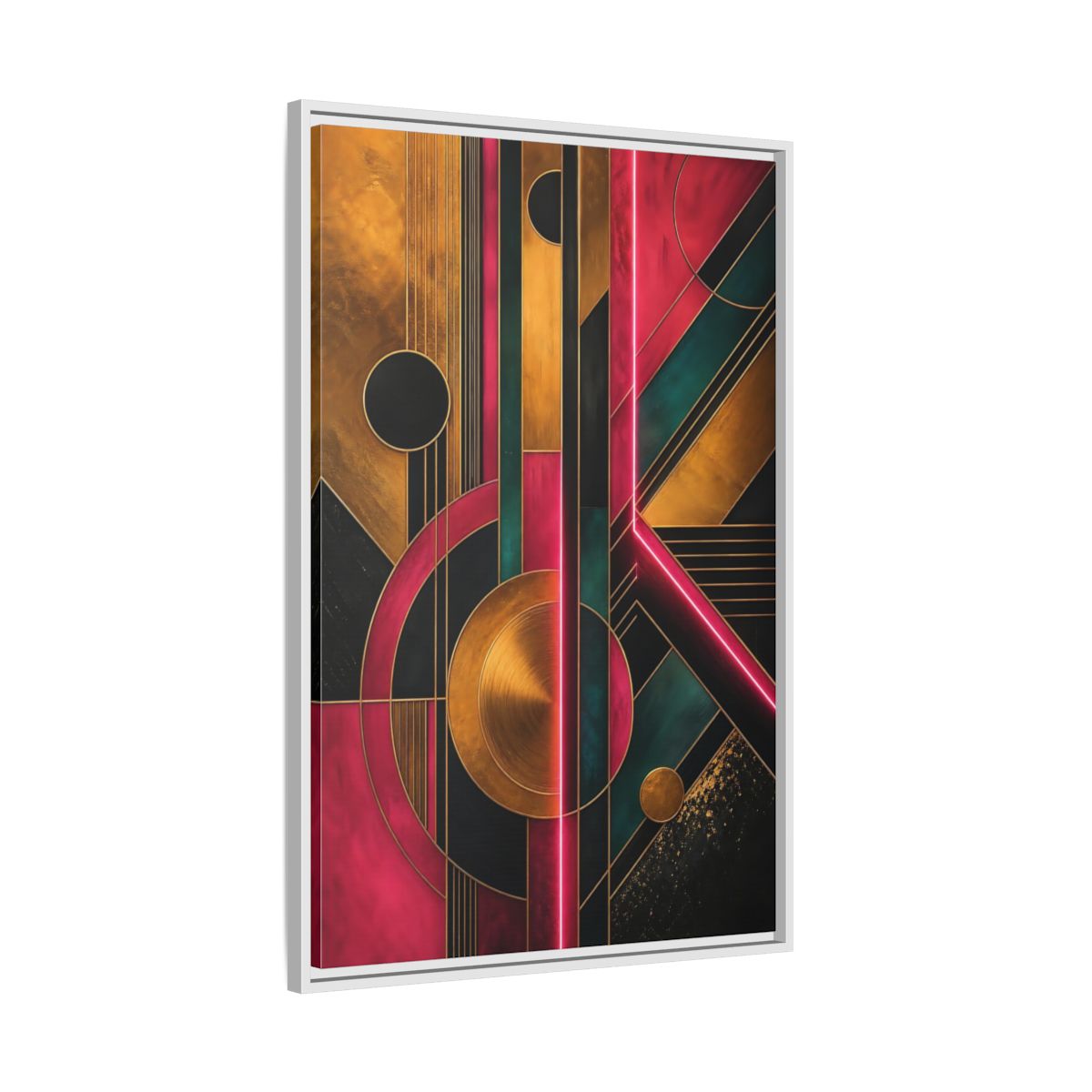 Side Mockup 9. Abstract Geometric Pattern Pink Gold Teal Abstract shown as stretched canvas wall art