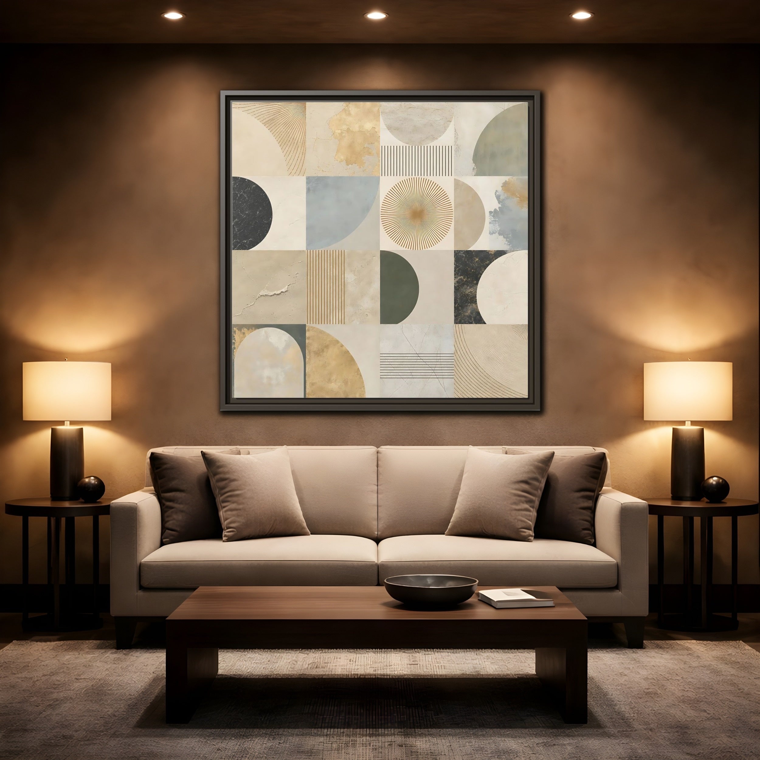 Mockup 2. Abstract Geometric Shapes Geometric Pattern shown as stretched canvas wall art