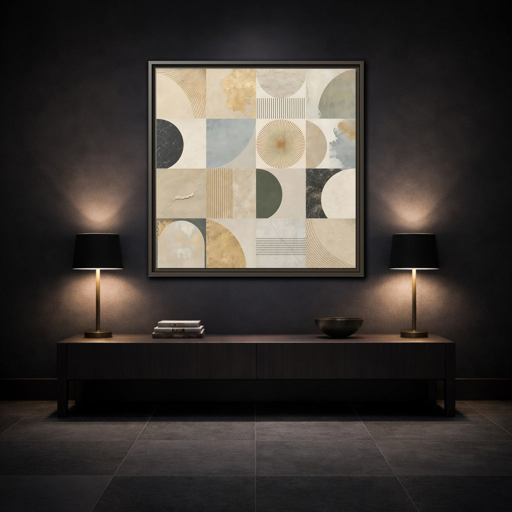 Mockup 3. Abstract Geometric Shapes Geometric Pattern shown as stretched canvas wall art