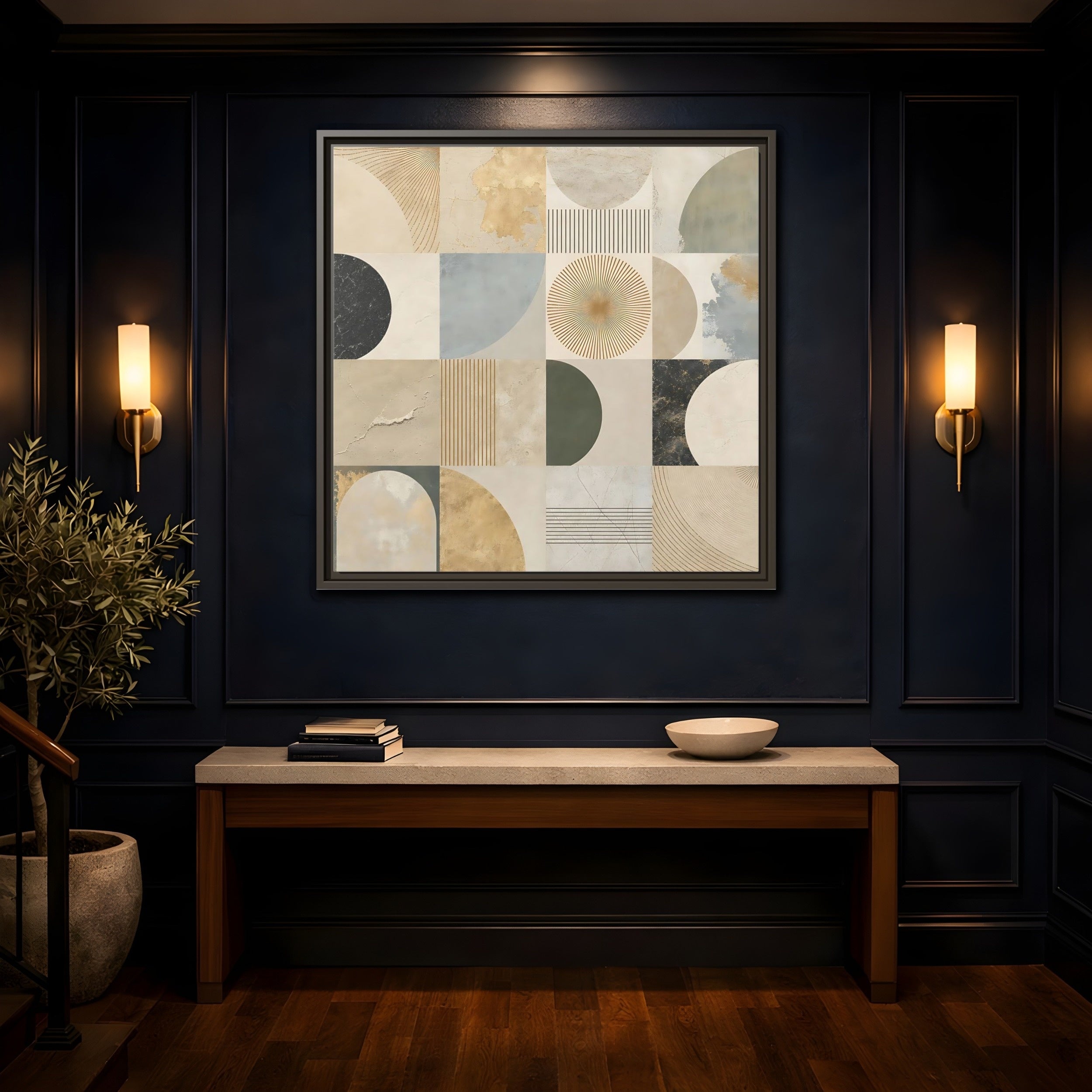 Mockup 4. Abstract Geometric Shapes Geometric Pattern shown as stretched canvas wall art