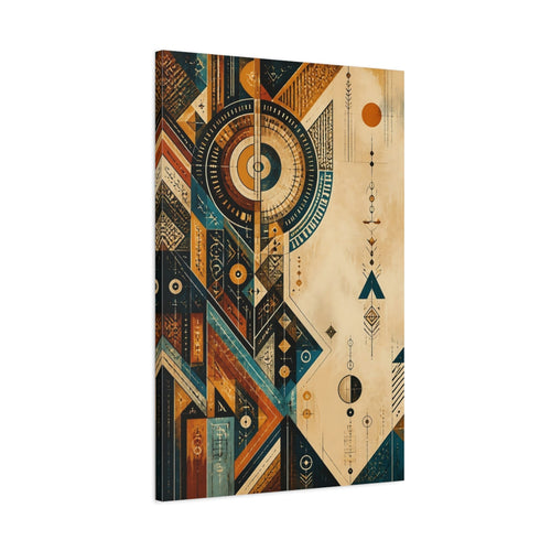 Main Mockup. Abstract Geometric Shapes Teal Orange Abstract shown as stretched canvas wall art