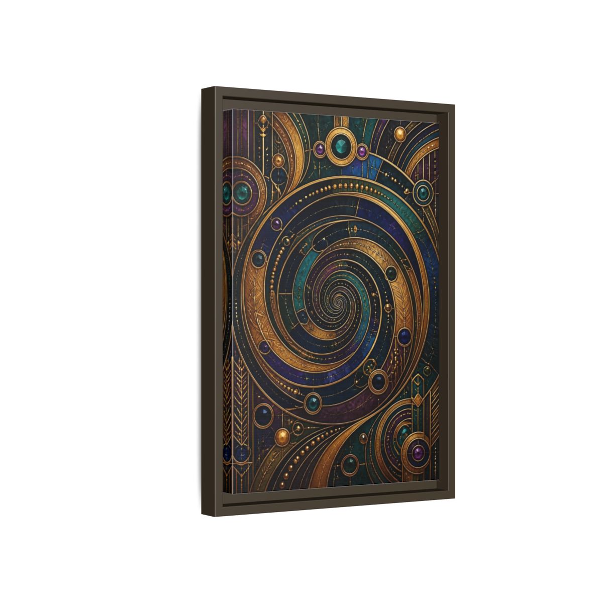 Side Mockup 5. Abstract Geometric Spiral Art Deco Jewel Tones shown as stretched canvas wall art