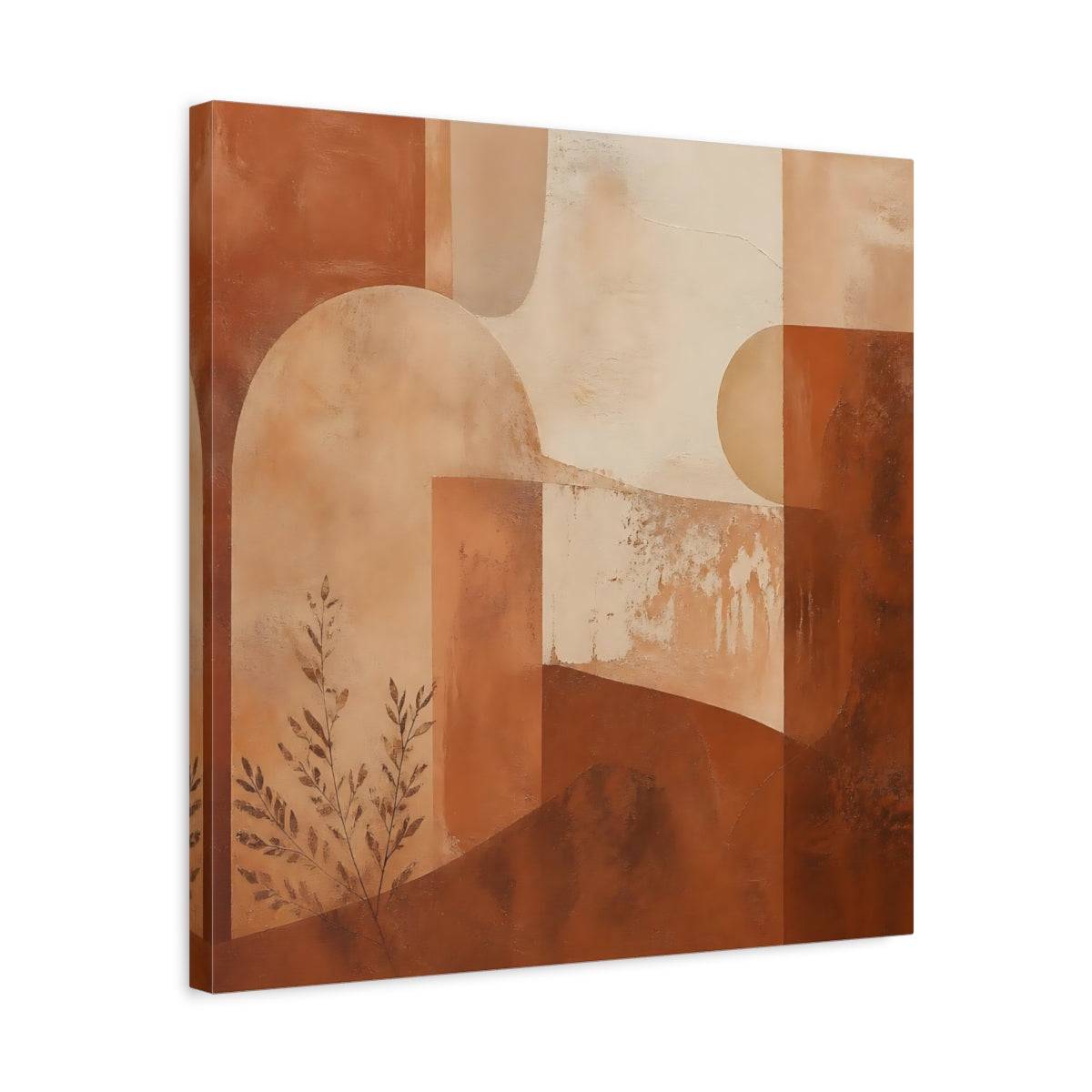 Side Mockup 5. Abstract Geometric Abstract Terracotta Abstract shown as stretched canvas wall art