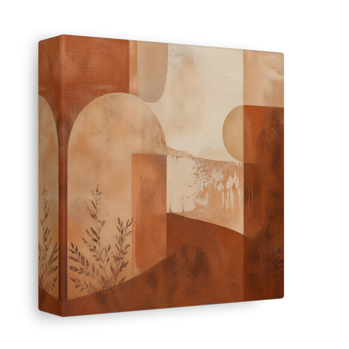 Side Mockup 2. Abstract Geometric Abstract Terracotta Abstract shown as stretched canvas wall art