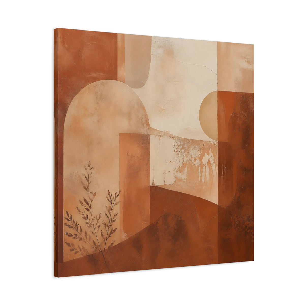 Side Mockup 3. Abstract Geometric Abstract Terracotta Abstract shown as stretched canvas wall art