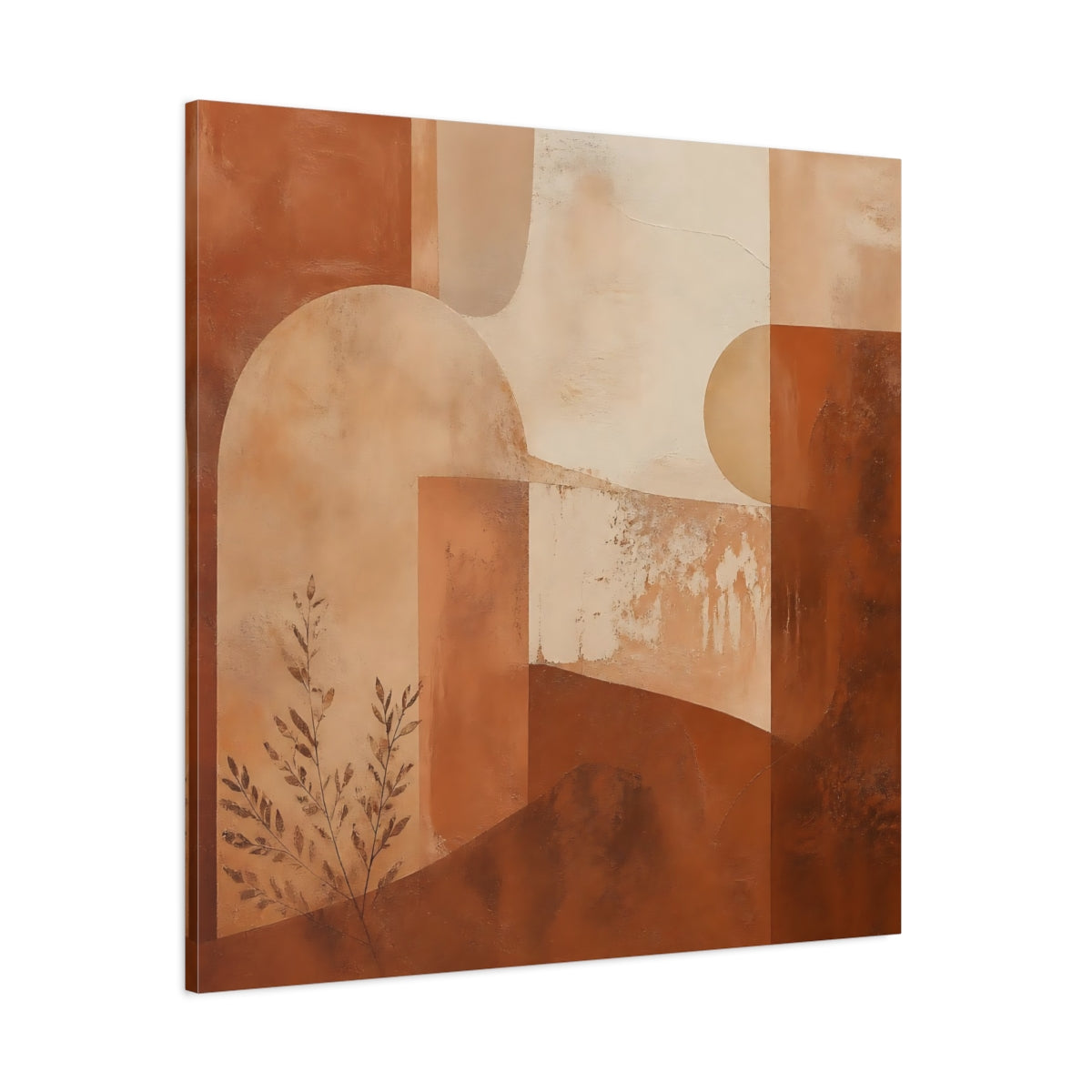 Side Mockup 1. Abstract Geometric Abstract Terracotta Abstract shown as stretched canvas wall art