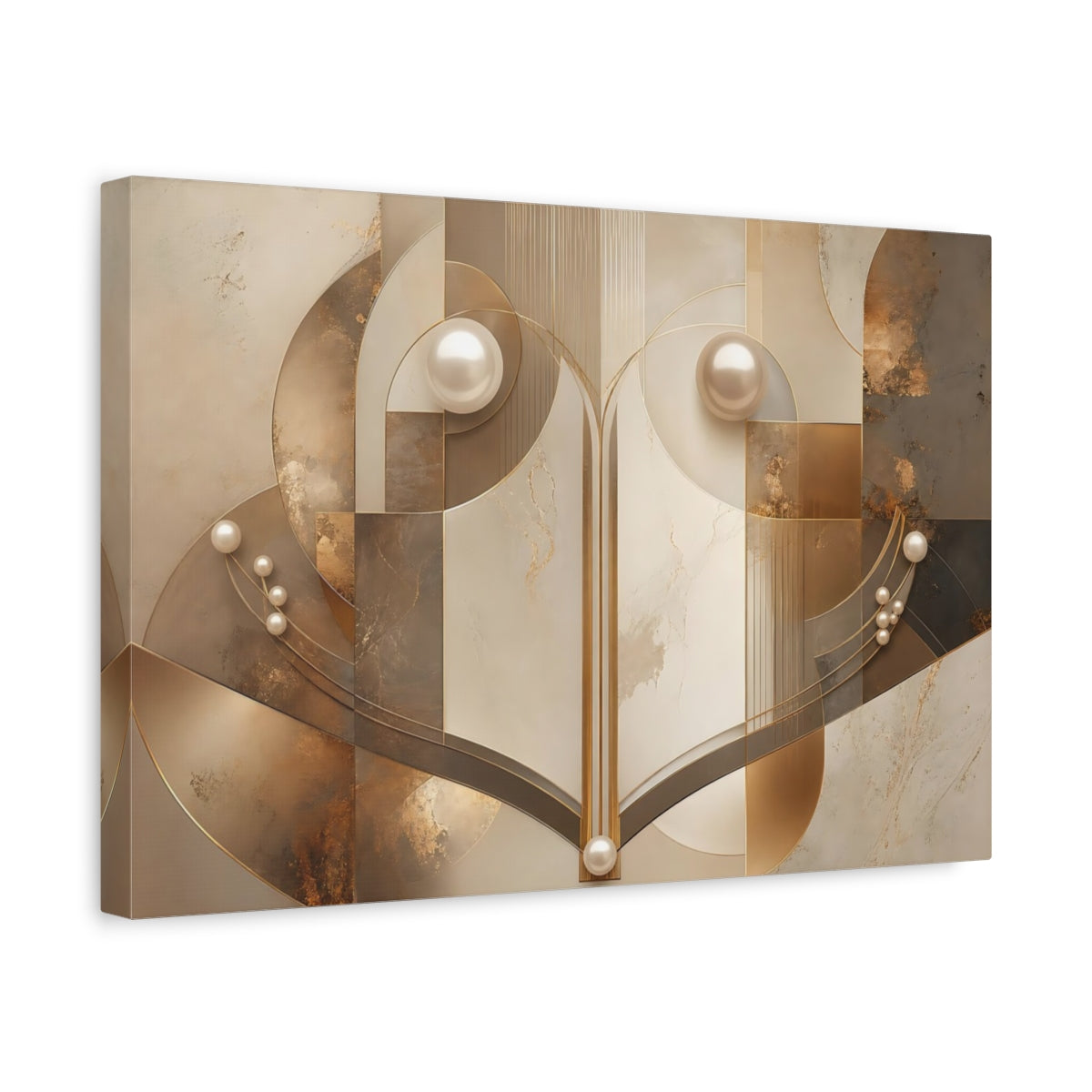 Side Mockup 4. Abstract Abstract Geometry Gold And Beige shown as stretched canvas wall art