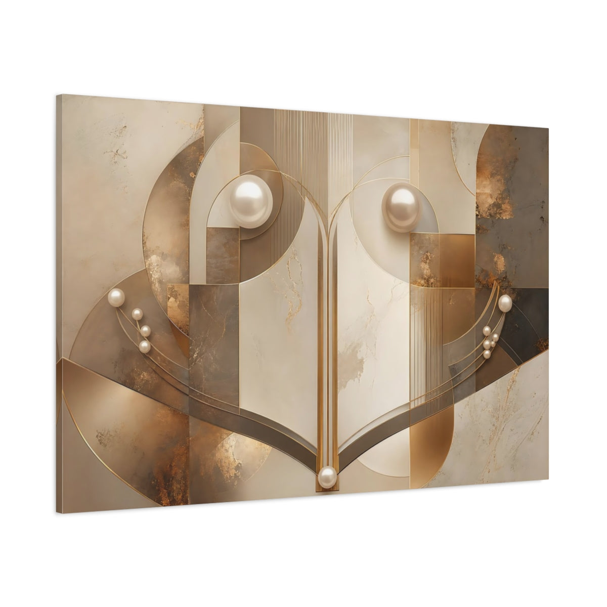 Side Mockup 1. Abstract Abstract Geometry Gold And Beige shown as stretched canvas wall art