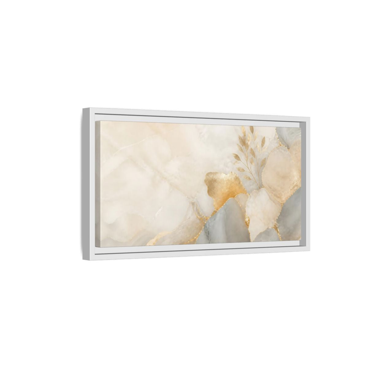 Side Mockup 6. Abstract Gold Foliage Neutral Gold shown as stretched canvas wall art