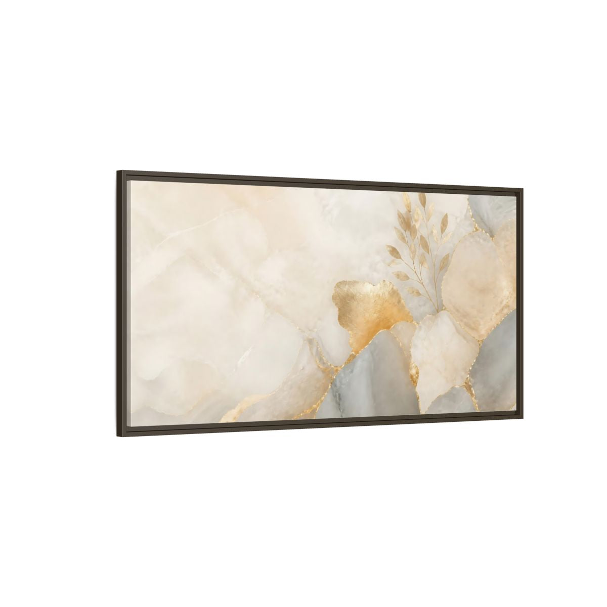 Side Mockup 4. Abstract Gold Foliage Neutral Gold shown as stretched canvas wall art