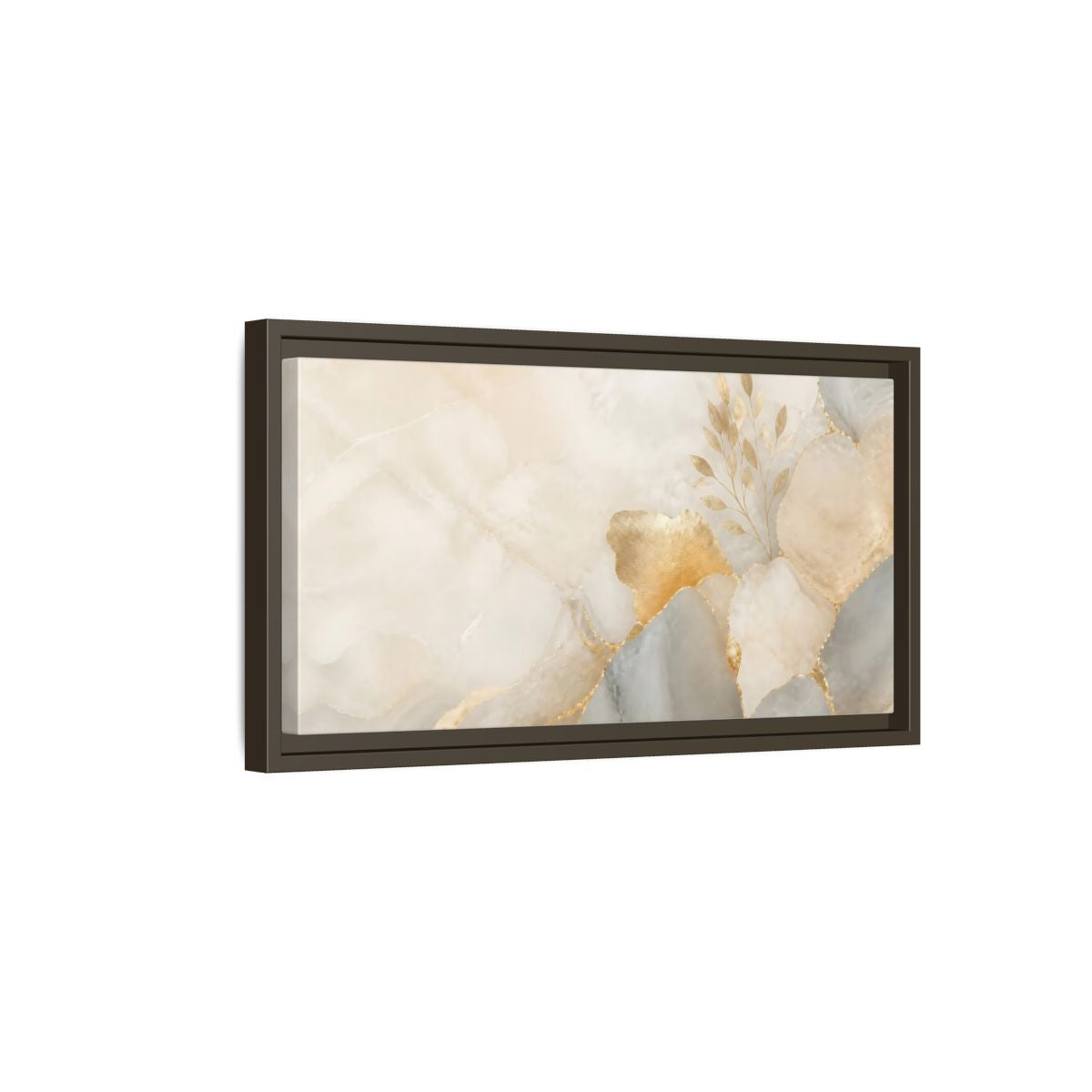Side Mockup 7. Abstract Gold Foliage Neutral Gold shown as stretched canvas wall art