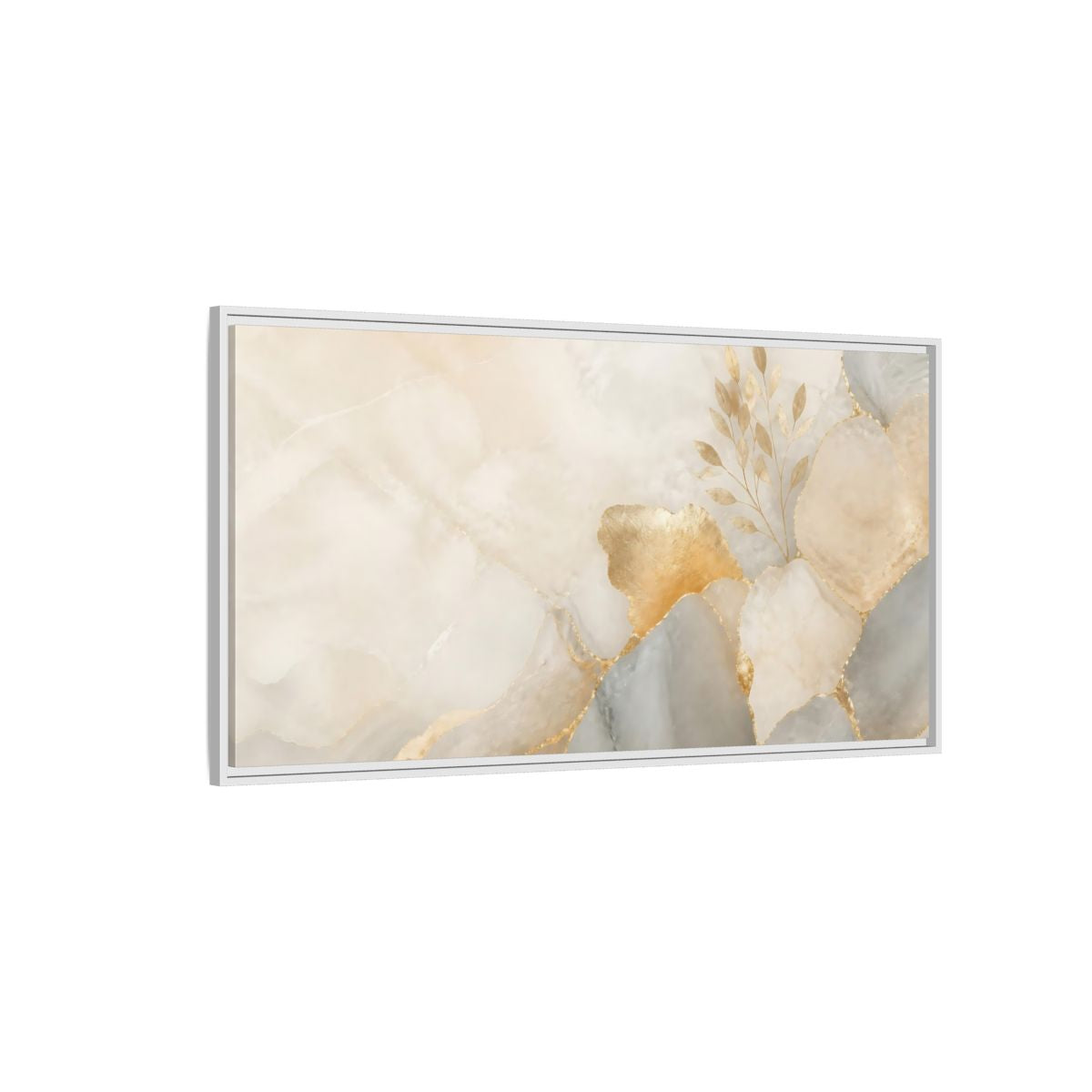 Side Mockup 3. Abstract Gold Foliage Neutral Gold shown as stretched canvas wall art
