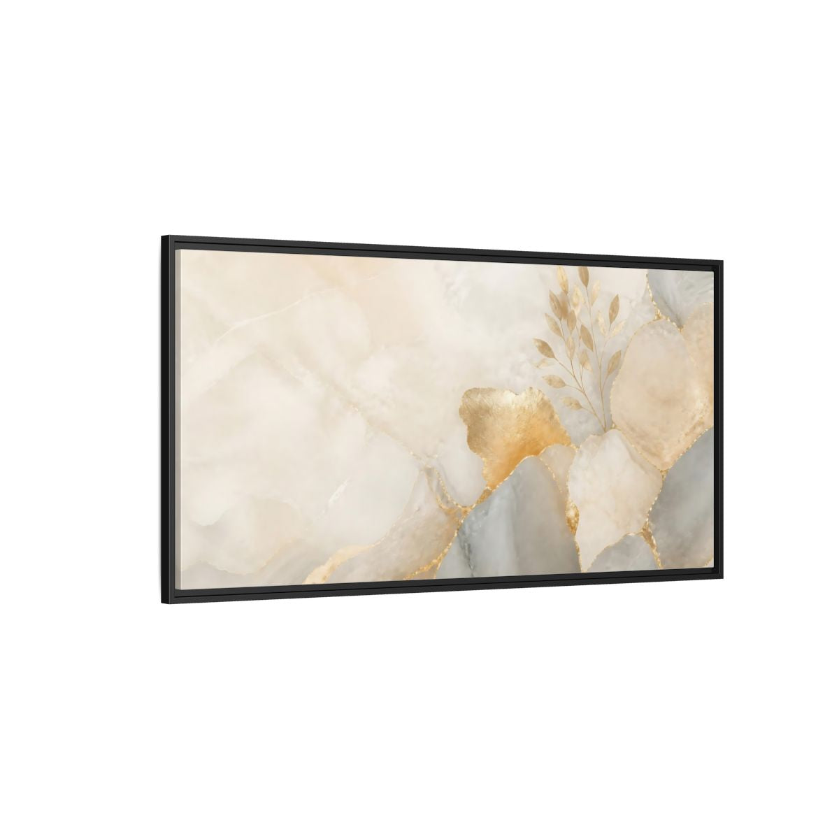 Side Mockup 5. Abstract Gold Foliage Neutral Gold shown as stretched canvas wall art