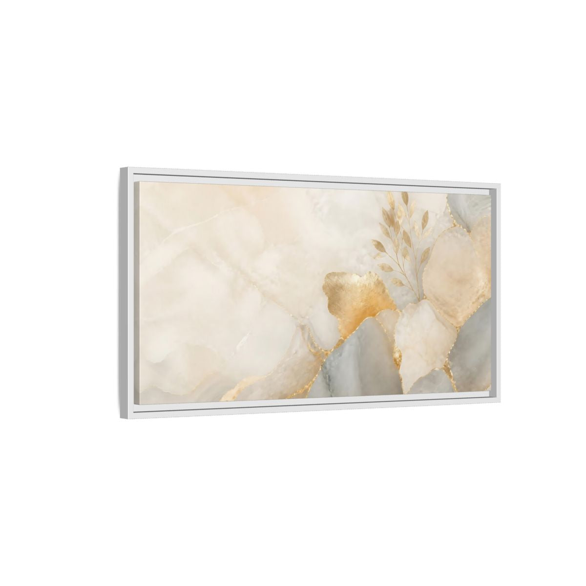 Side Mockup 1. Abstract Gold Foliage Neutral Gold shown as stretched canvas wall art