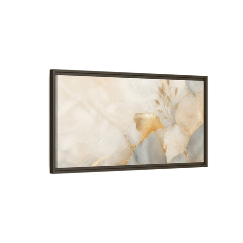 Main Mockup. Abstract Gold Foliage Neutral Gold shown as stretched canvas wall art