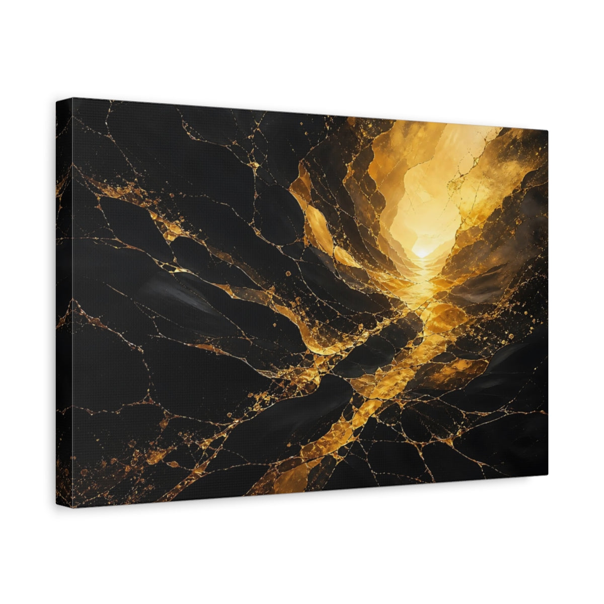 Side Mockup 4. Abstract Gold Kintsugi Black Gold Abstract shown as stretched canvas wall art