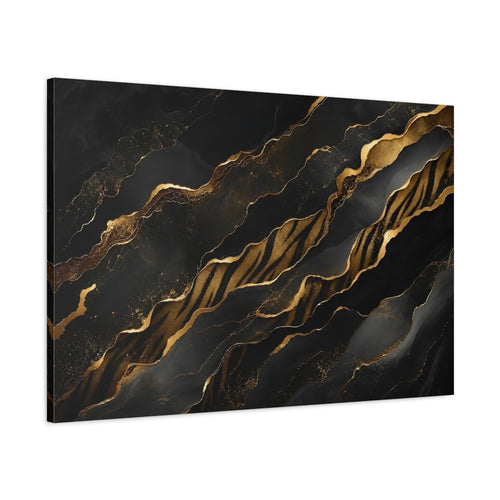 Main Mockup. Abstract Gold Waves Black And Gold shown as stretched canvas wall art