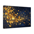 Side Mockup 4. Abstract Golden Leaves Blue And Gold shown as stretched canvas wall art