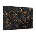 Side Mockup 4. Abstract Golden Rings Black And Gold Abstract shown as stretched canvas wall art