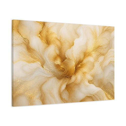 Main Mockup. Abstract Golden Swirls Gold And Cream shown as stretched canvas wall art
