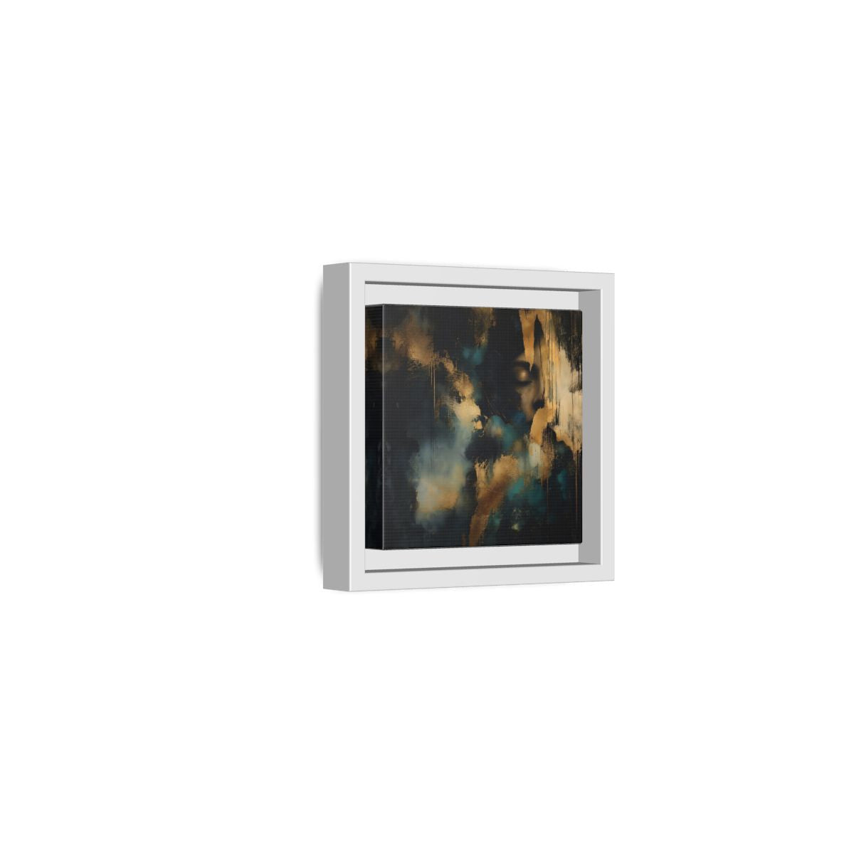 Side Mockup 22. Abstract Human Profile Gold Teal Abstract shown as stretched canvas wall art