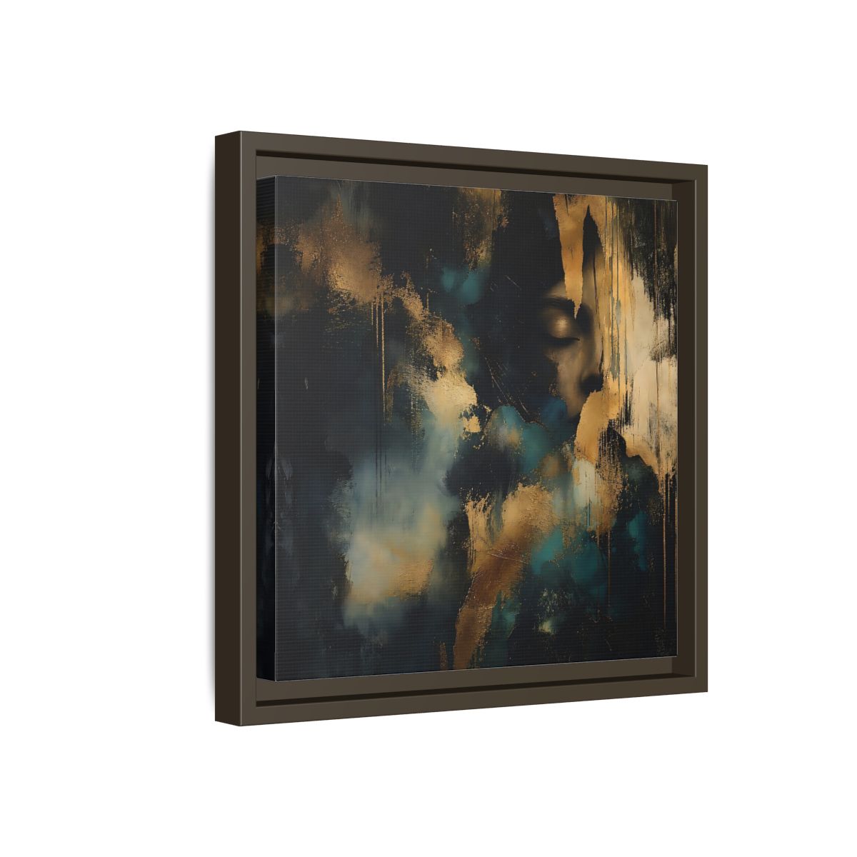 Side Mockup 17. Abstract Human Profile Gold Teal Abstract shown as stretched canvas wall art