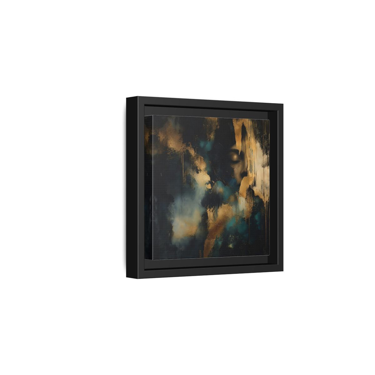 Side Mockup 3. Abstract Human Profile Gold Teal Abstract shown as stretched canvas wall art