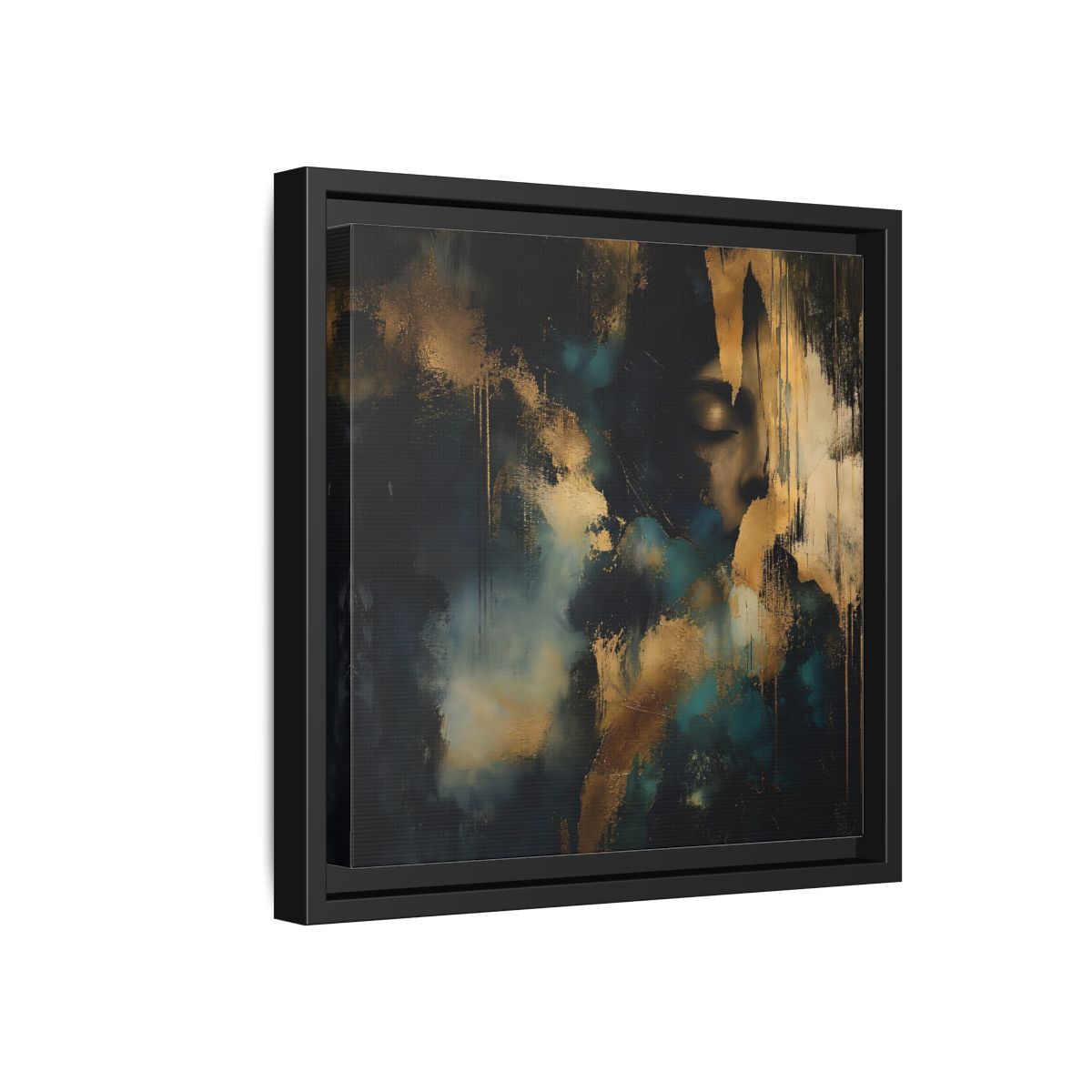 Side Mockup 18. Abstract Human Profile Gold Teal Abstract shown as stretched canvas wall art
