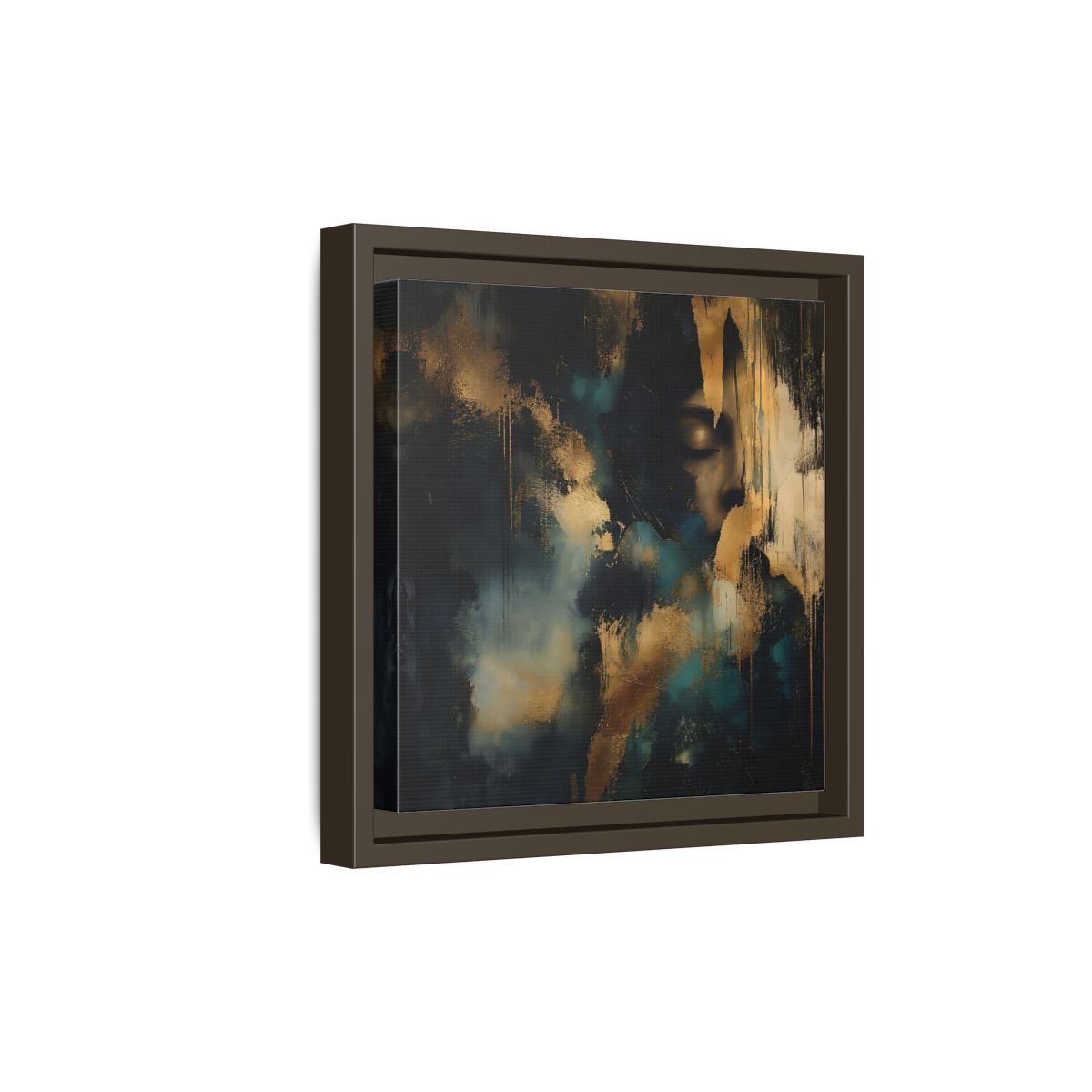 Side Mockup 20. Abstract Human Profile Gold Teal Abstract shown as stretched canvas wall art