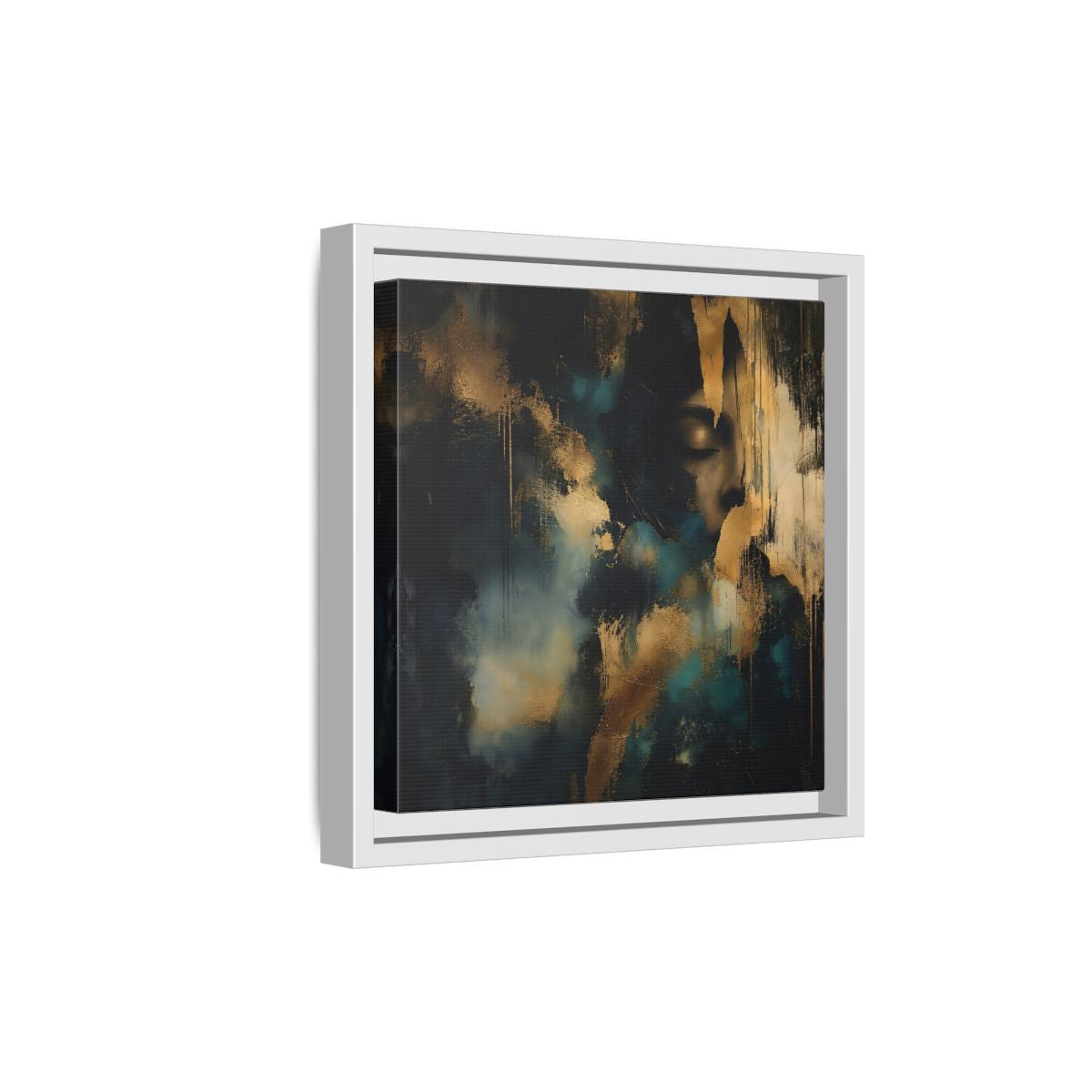 Side Mockup 19. Abstract Human Profile Gold Teal Abstract shown as stretched canvas wall art