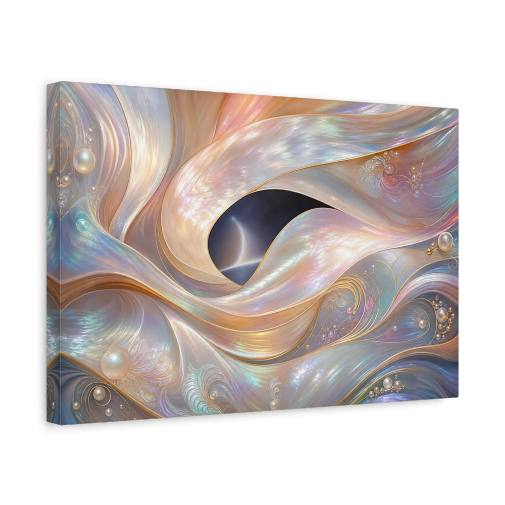Side Mockup 4. Abstract Iridescent Waves Iridescent Waves shown as stretched canvas wall art