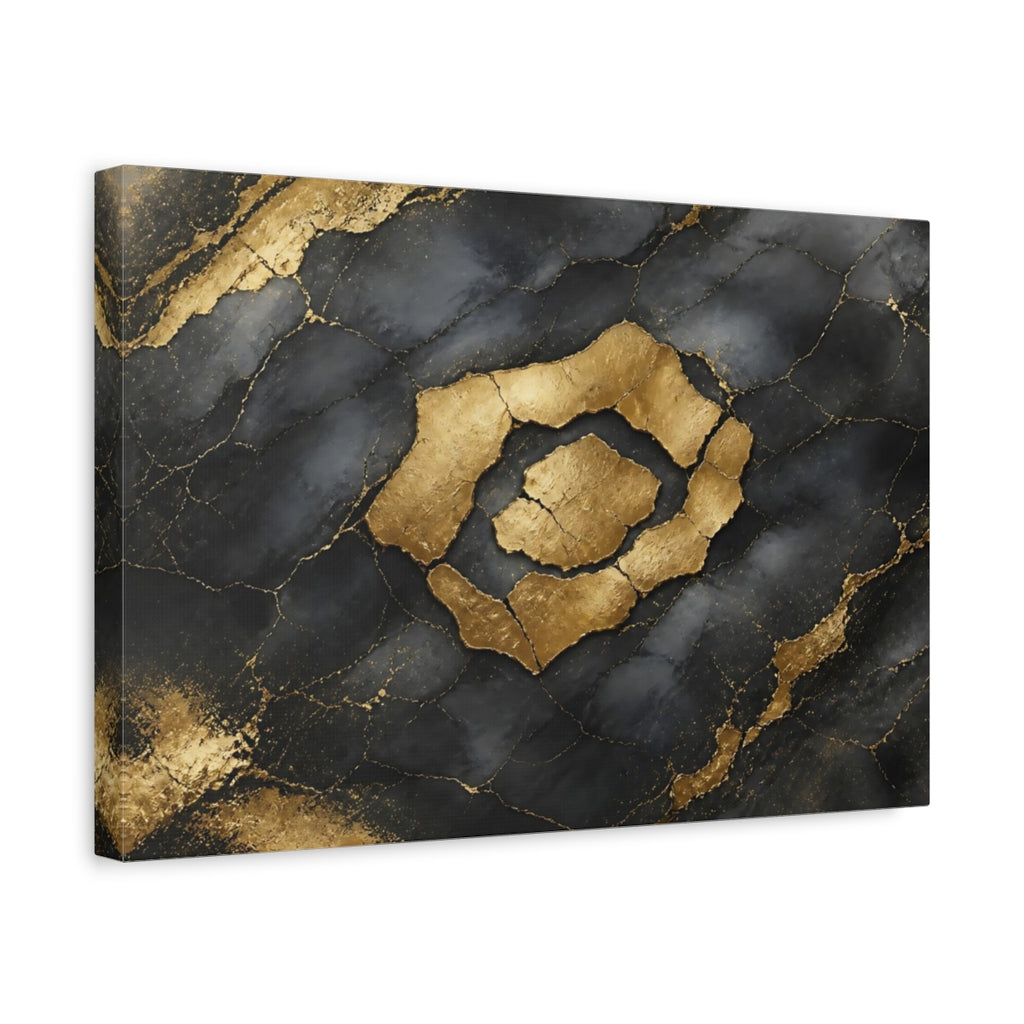 Side Mockup 4. Abstract Kintsugi Pattern Black And Gold shown as stretched canvas wall art
