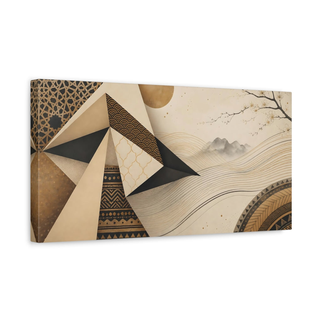 Side Mockup 3. Abstract Abstract Landscape Gold Black Geometric shown as stretched canvas wall art