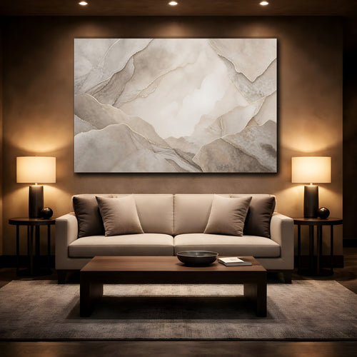 Mockup 2. Abstract Layered Abstract Brown And Gold shown as stretched canvas wall art