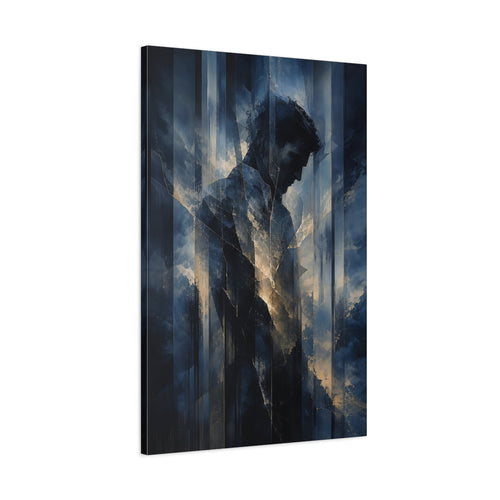 Main Mockup. Abstract Male Figure Dark Blue Abstract Man shown as stretched canvas wall art