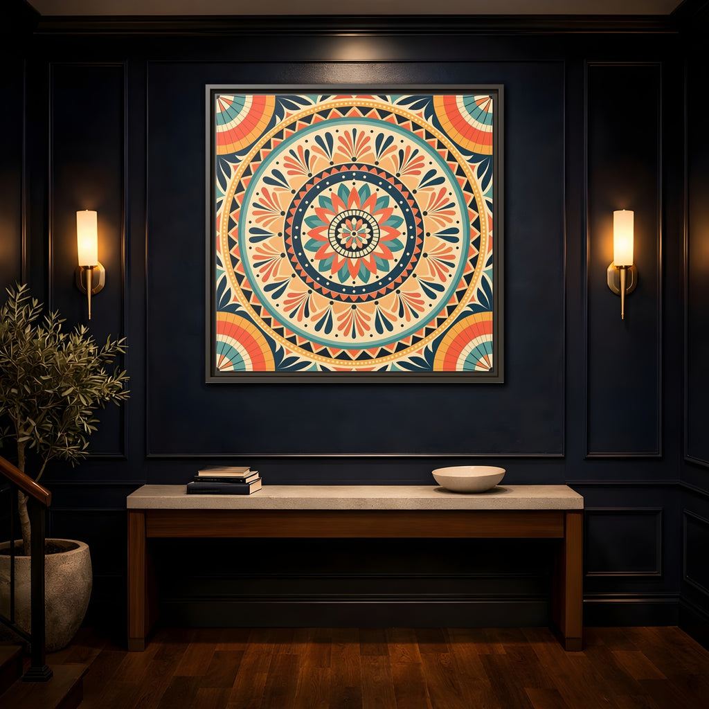 Mockup 4. Abstract Mandala Bohemian Mandala Pattern shown as stretched canvas wall art