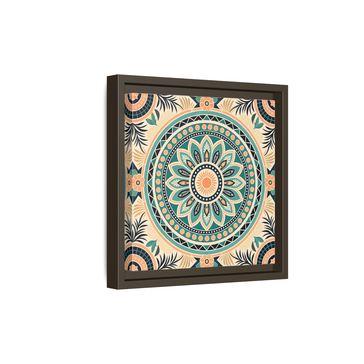 Side Mockup 20. Abstract Mandala Teal Orange Mandala shown as stretched canvas wall art