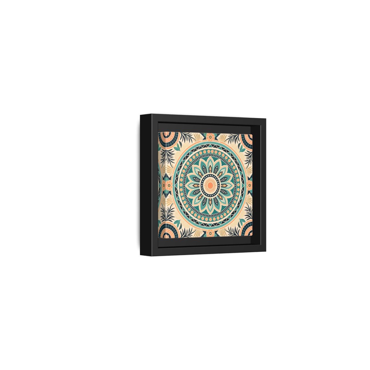 Side Mockup 24. Abstract Mandala Teal Orange Mandala shown as stretched canvas wall art