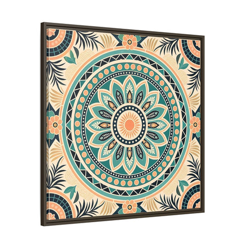 Main Mockup. Abstract Mandala Teal Orange Mandala shown as stretched canvas wall art